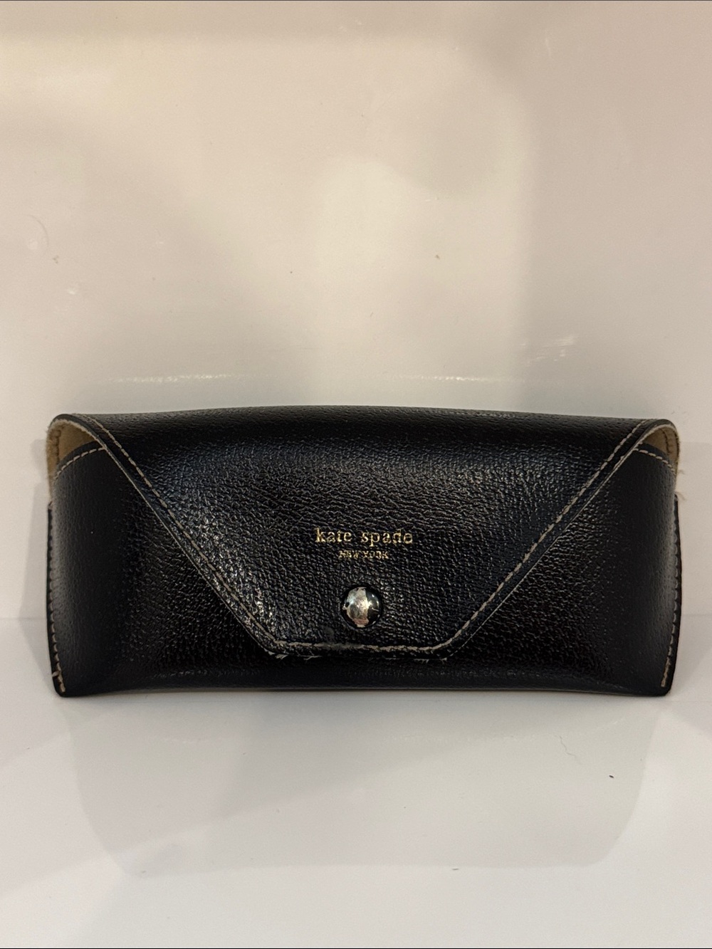 kate spade Black Leather Sunglasses Case with Gold Logo